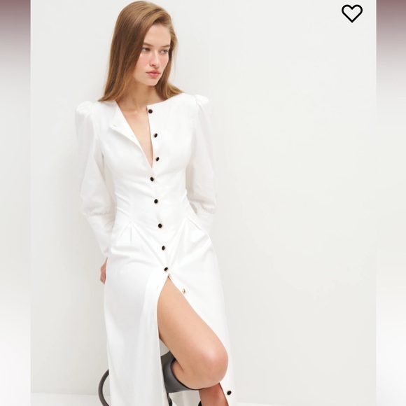 NWT Reformation Halia midi shirt Dress velvet buttons a line poplin cotton - Picture 4 of 16